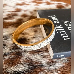 Coach White & Gold Logo Hinge Bangle